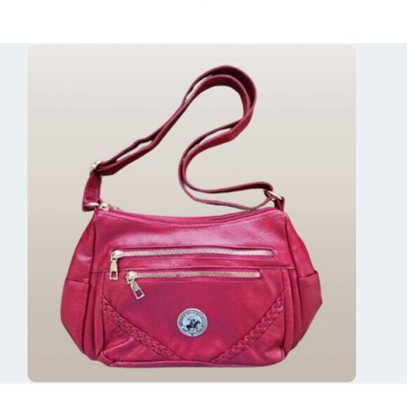 Beverly Hills Polo Club Medium Red Soft Vegan Leather Tote/Shoulder Bag GUC - Picture 1 of 13